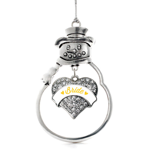 Silver Marigold Bride Pave Heart Charm Snowman Ornament