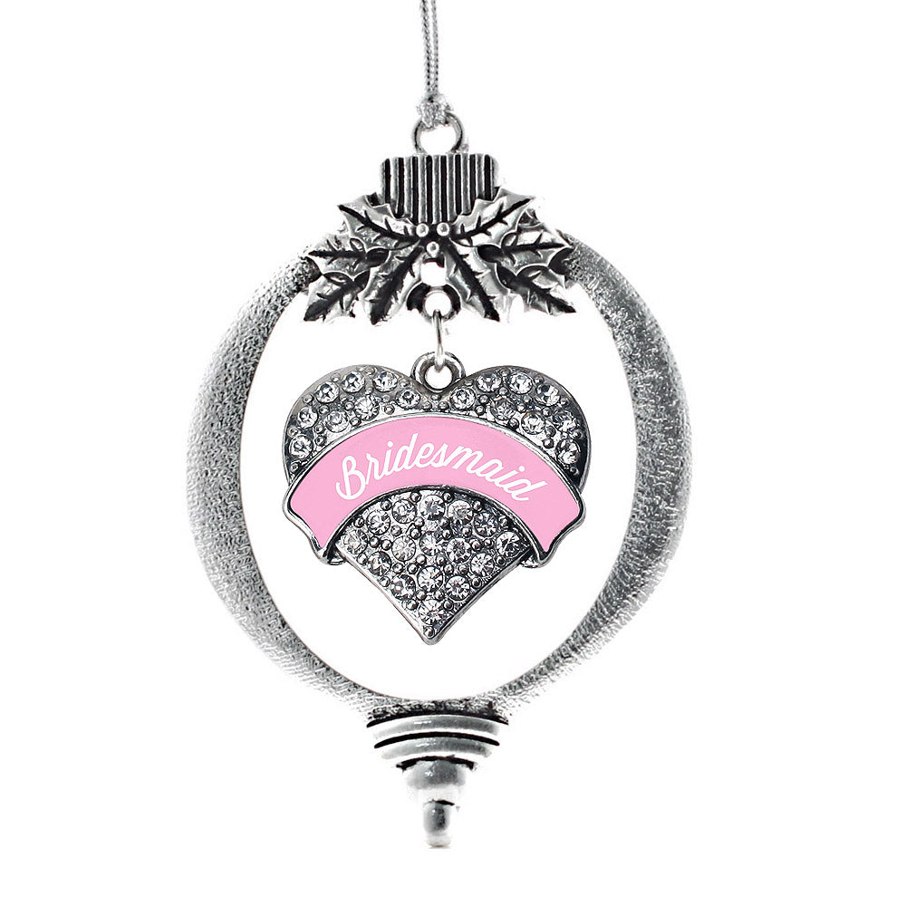 Silver Light Pink Bridesmaid Pave Heart Charm Holiday Ornament