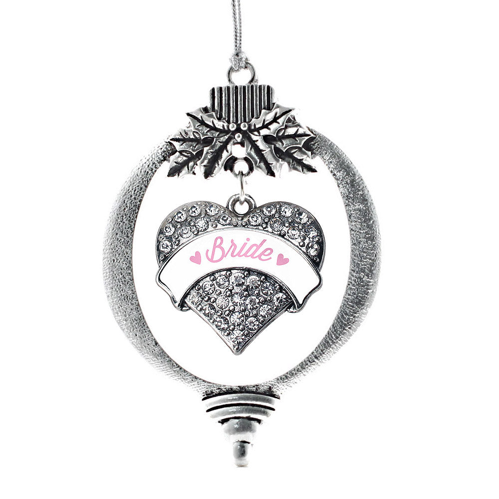 Silver Light Pink Bride Pave Heart Charm Holiday Ornament