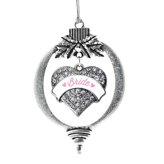 Silver Light Pink Bride Pave Heart Charm Holiday Ornament