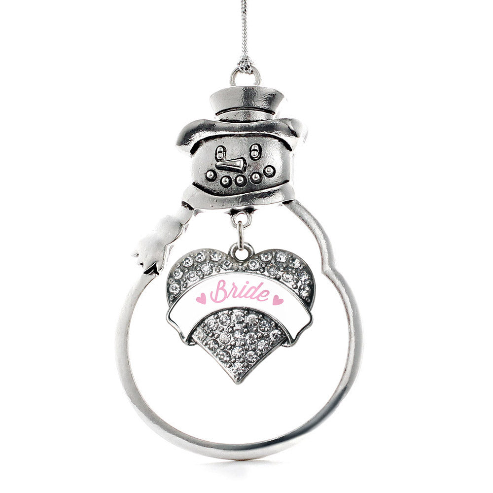 Silver Light Pink Bride Pave Heart Charm Snowman Ornament