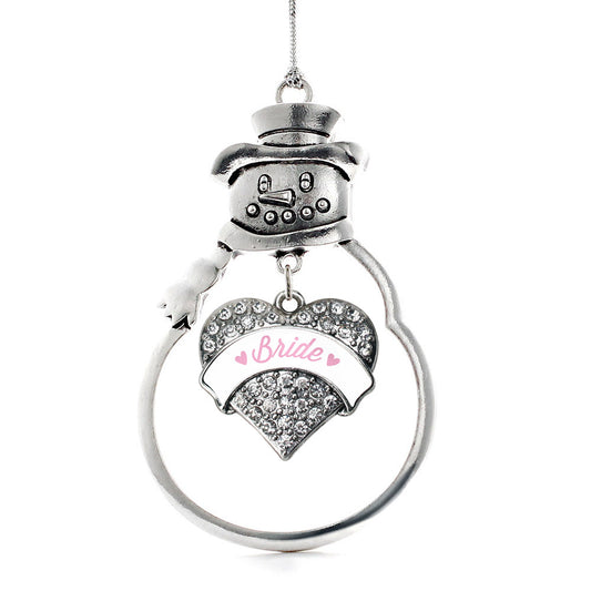 Silver Light Pink Bride Pave Heart Charm Snowman Ornament