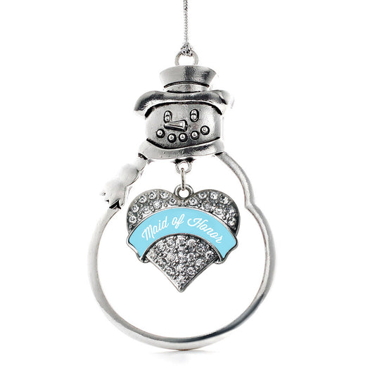 Silver Light Blue Maid of Honor Pave Heart Charm Snowman Ornament