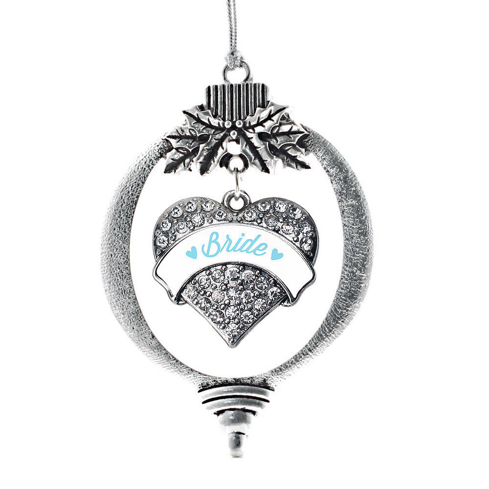 Silver Light Blue Bride Pave Heart Charm Holiday Ornament