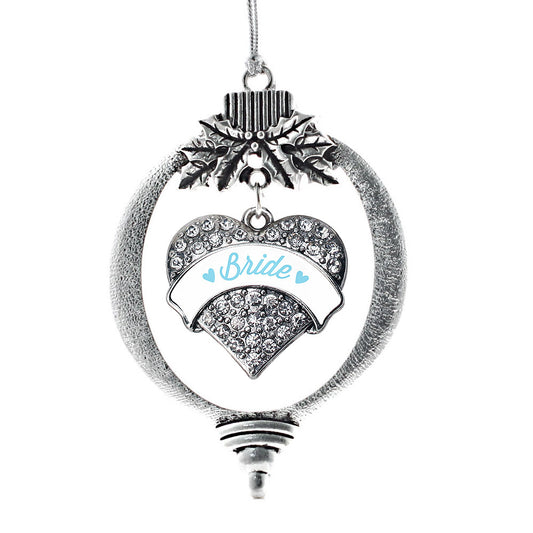 Silver Light Blue Bride Pave Heart Charm Holiday Ornament