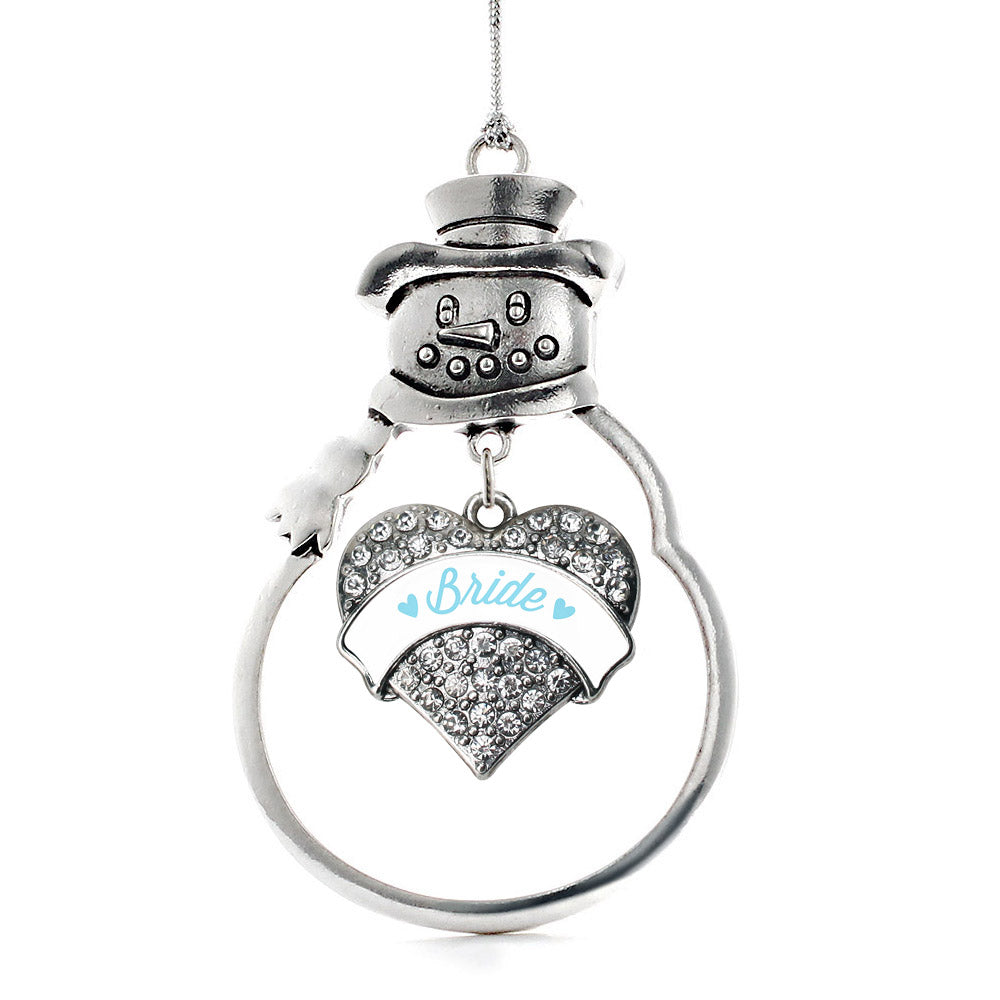 Silver Light Blue Bride Pave Heart Charm Snowman Ornament