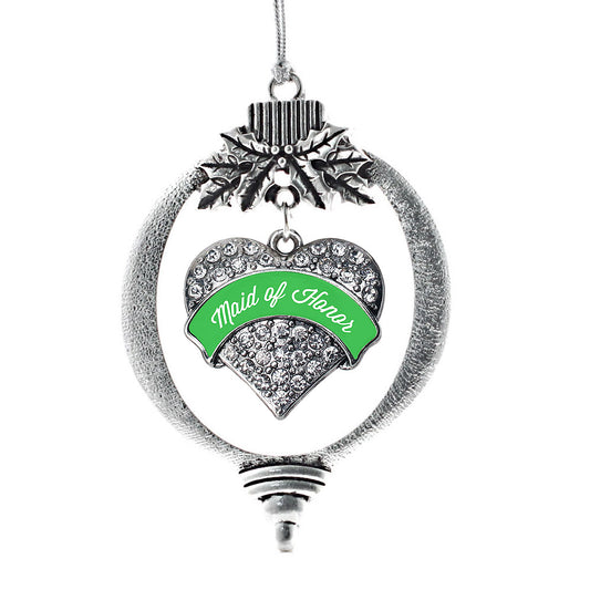 Silver Emerald Green Maid of Honor Pave Heart Charm Holiday Ornament
