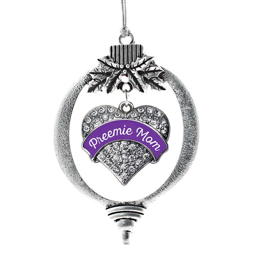 Silver Preemie Mom Pave Heart Charm Holiday Ornament