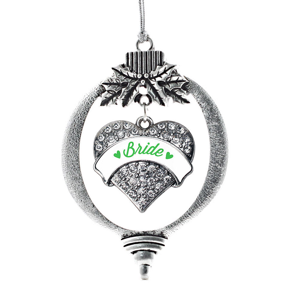 Silver Emerald Green Bride Pave Heart Charm Holiday Ornament
