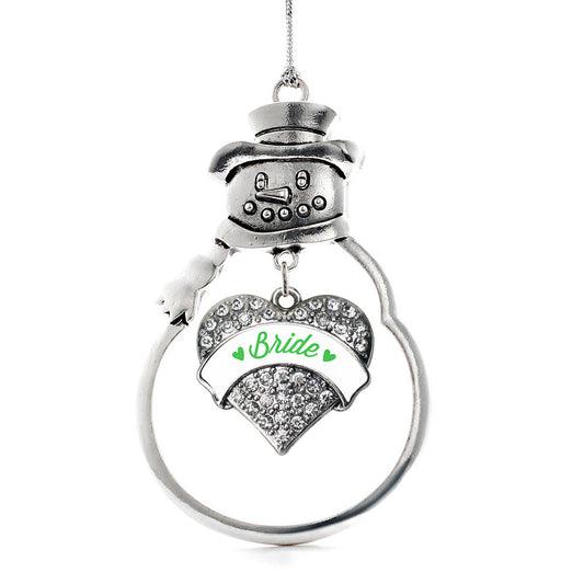 Silver Emerald Green Bride Pave Heart Charm Snowman Ornament
