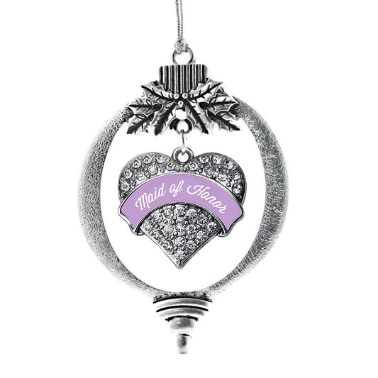 Silver Lavender Maid of Honor Pave Heart Charm Holiday Ornament