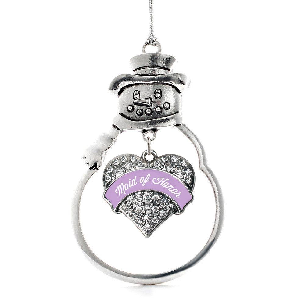 Silver Lavender Maid of Honor Pave Heart Charm Snowman Ornament