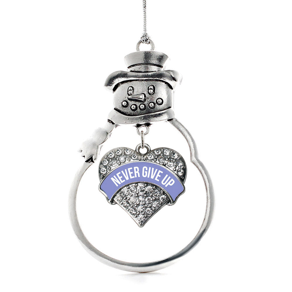 Silver Periwinkle Never Give up Pave Heart Charm Snowman Ornament