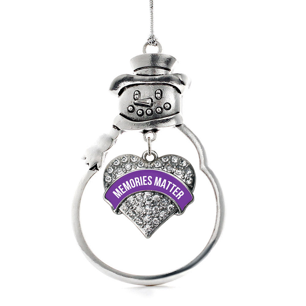 Silver Memories Matter Alzheimer's Awareness Pave Heart Charm Snowman Ornament