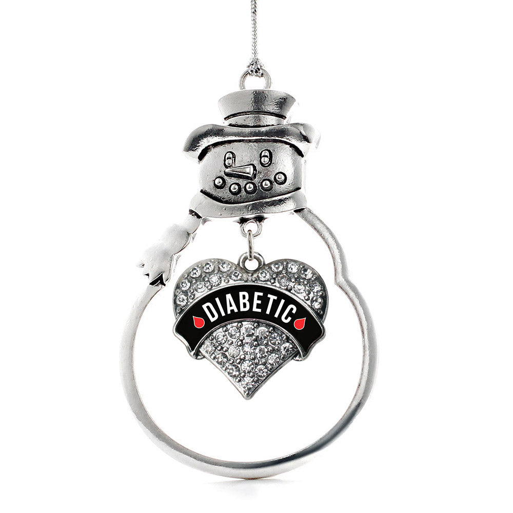 Silver Diabetic Medical Alert Pave Heart Charm Snowman Ornament