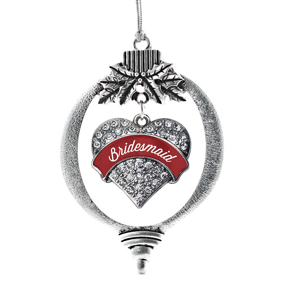 Silver Crimson Red Bridesmaid Pave Heart Charm Holiday Ornament