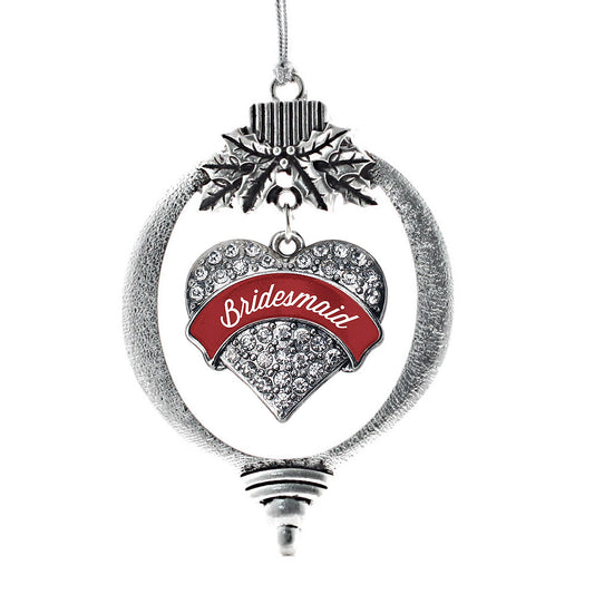 Silver Crimson Red Bridesmaid Pave Heart Charm Holiday Ornament
