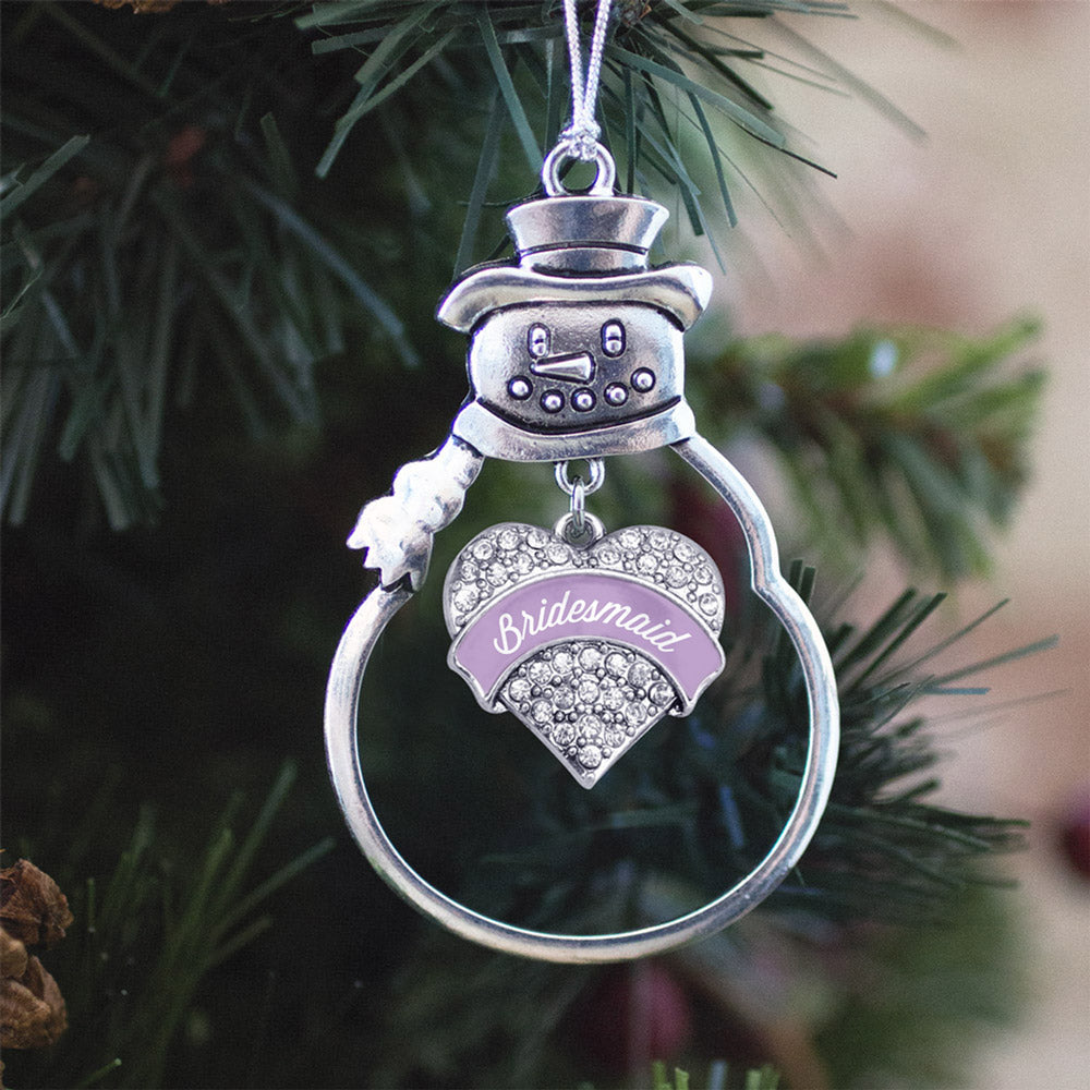 Silver Lavender Bridesmaid Pave Heart Charm Snowman Ornament