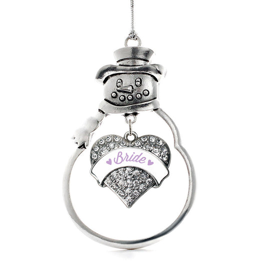 Silver Lavender Bride Pave Heart Charm Snowman Ornament