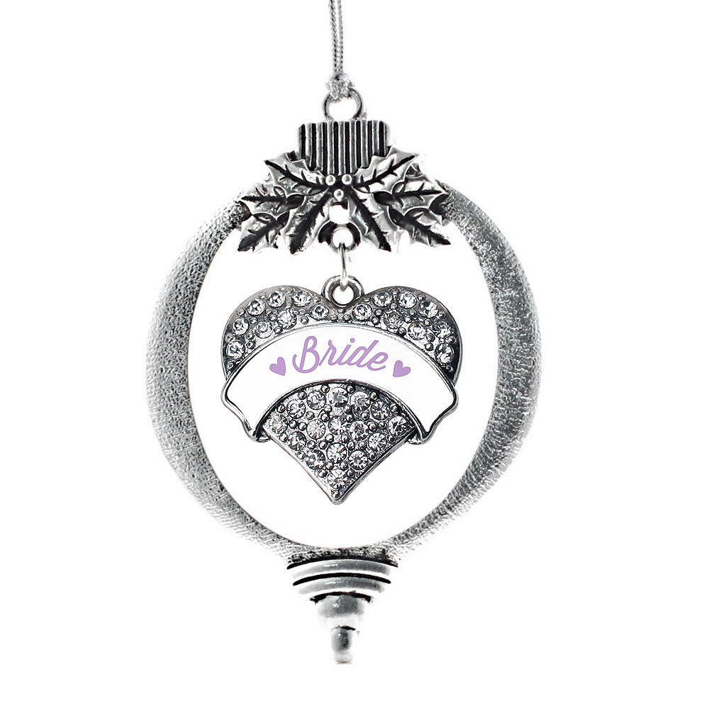 Silver Lavender Bride Pave Heart Charm Holiday Ornament