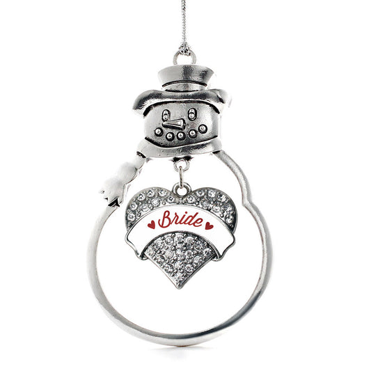 Silver Crimson Red Bride Pave Heart Charm Snowman Ornament