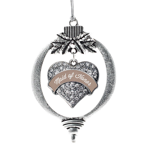 Silver Brown and White Maid of Honor Pave Heart Charm Holiday Ornament