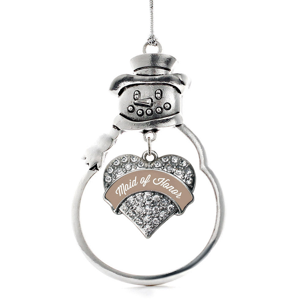 Silver Brown and White Maid of Honor Pave Heart Charm Snowman Ornament