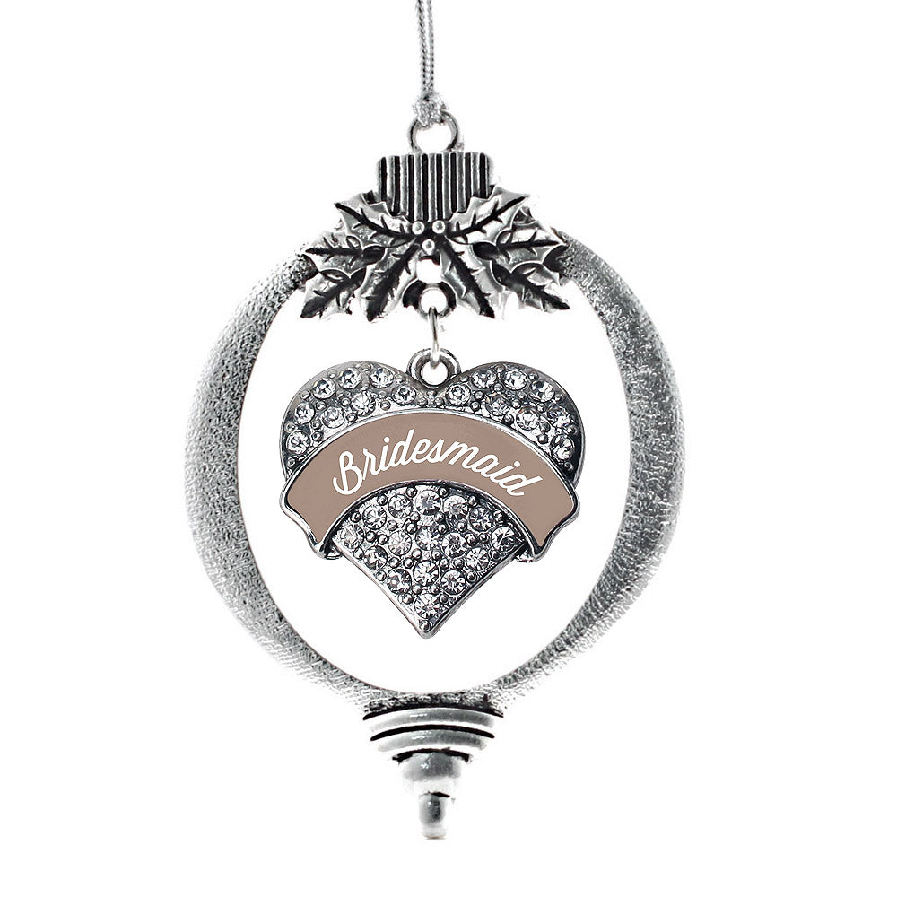 Silver Brown and White Bridesmaid Pave Heart Charm Holiday Ornament