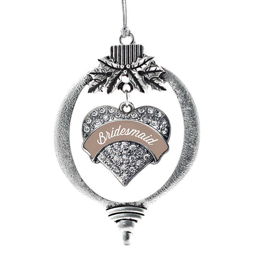 Silver Brown and White Bridesmaid Pave Heart Charm Holiday Ornament