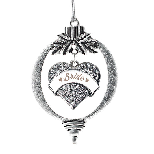 Silver Brown and White Bride Pave Heart Charm Holiday Ornament