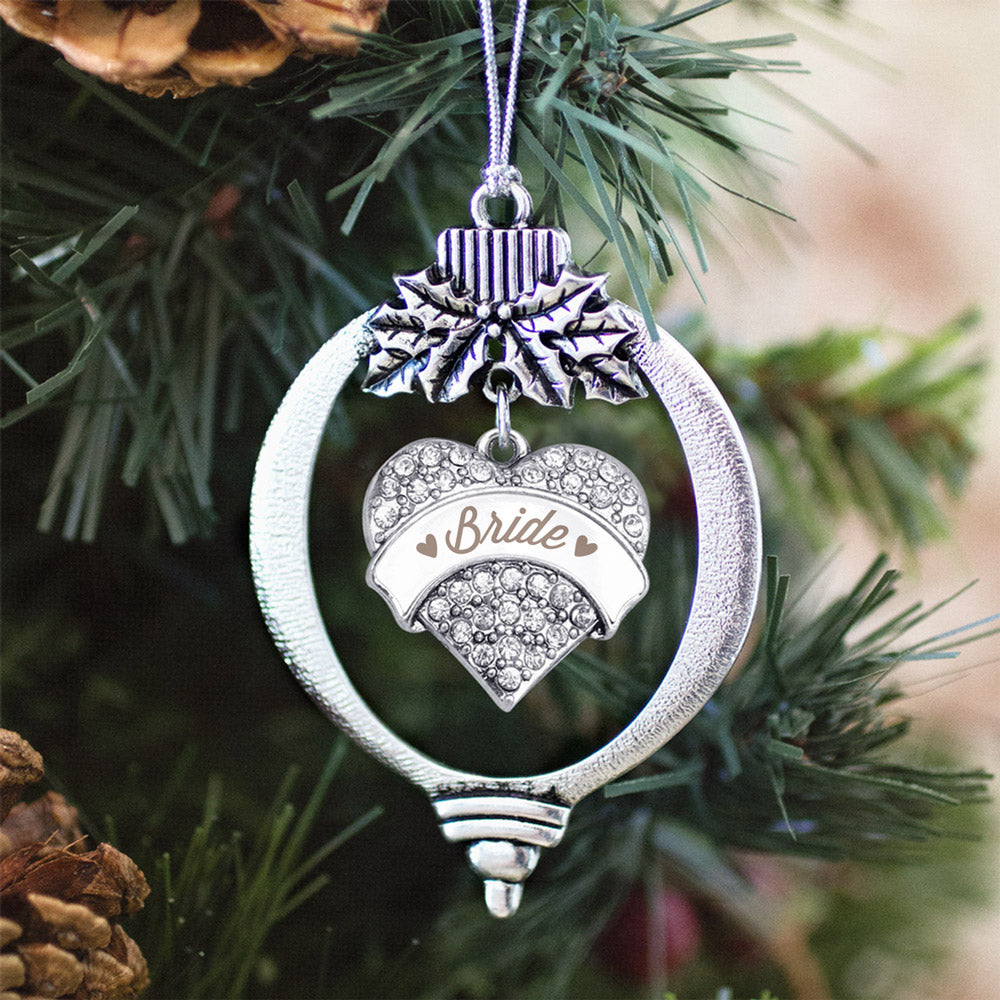 Silver Brown and White Bride Pave Heart Charm Holiday Ornament
