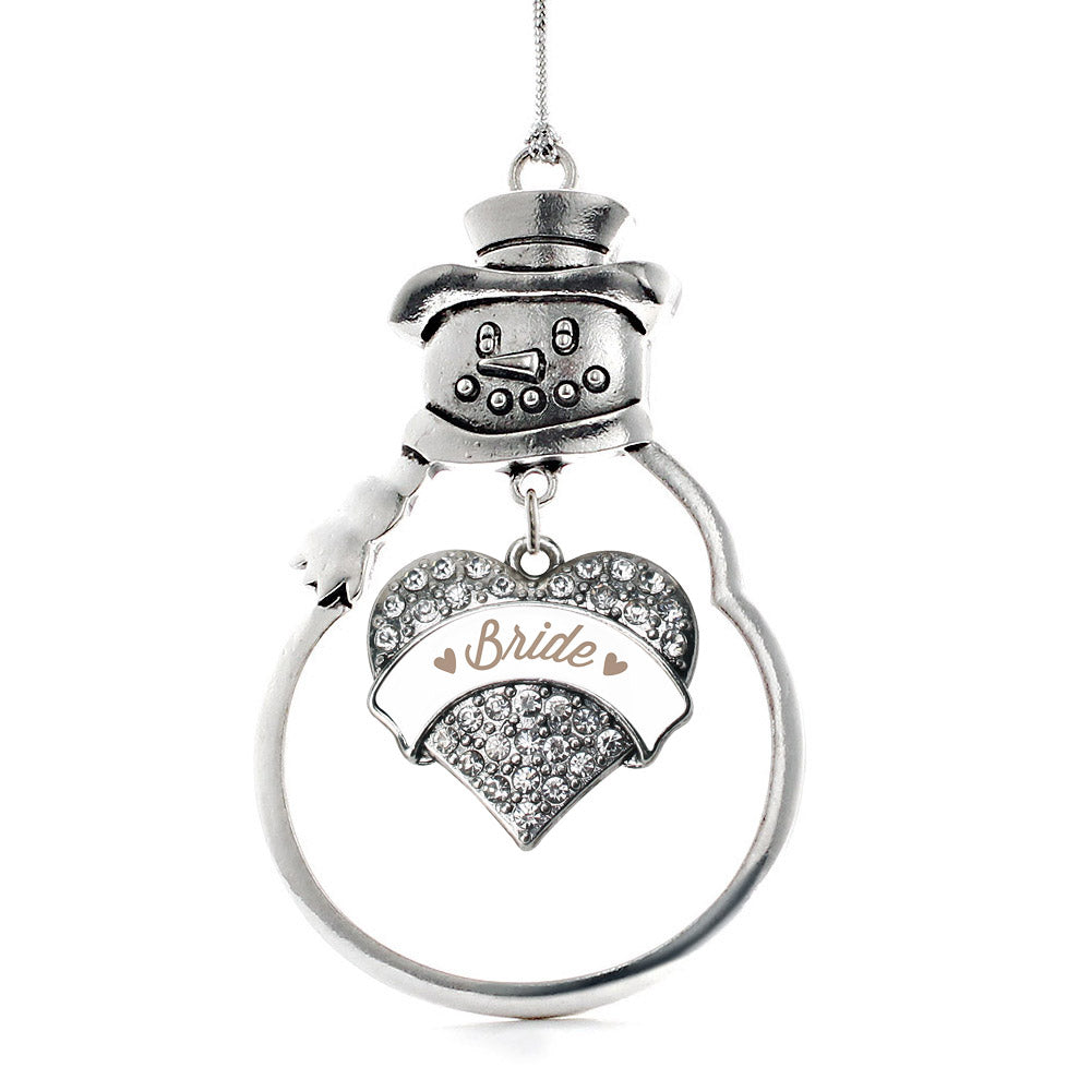 Silver Brown and White Bride Pave Heart Charm Snowman Ornament