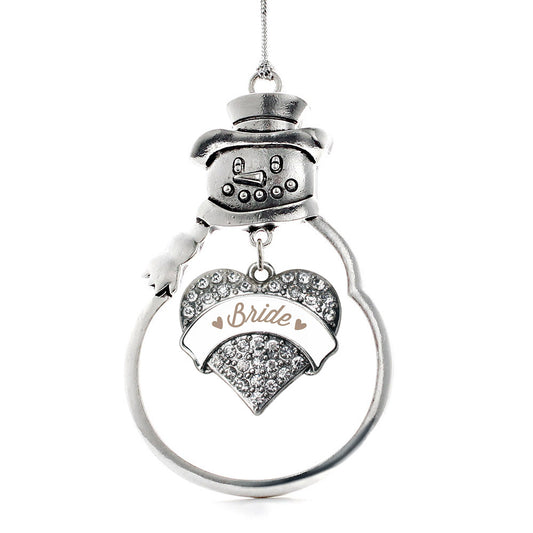 Silver Brown and White Bride Pave Heart Charm Snowman Ornament
