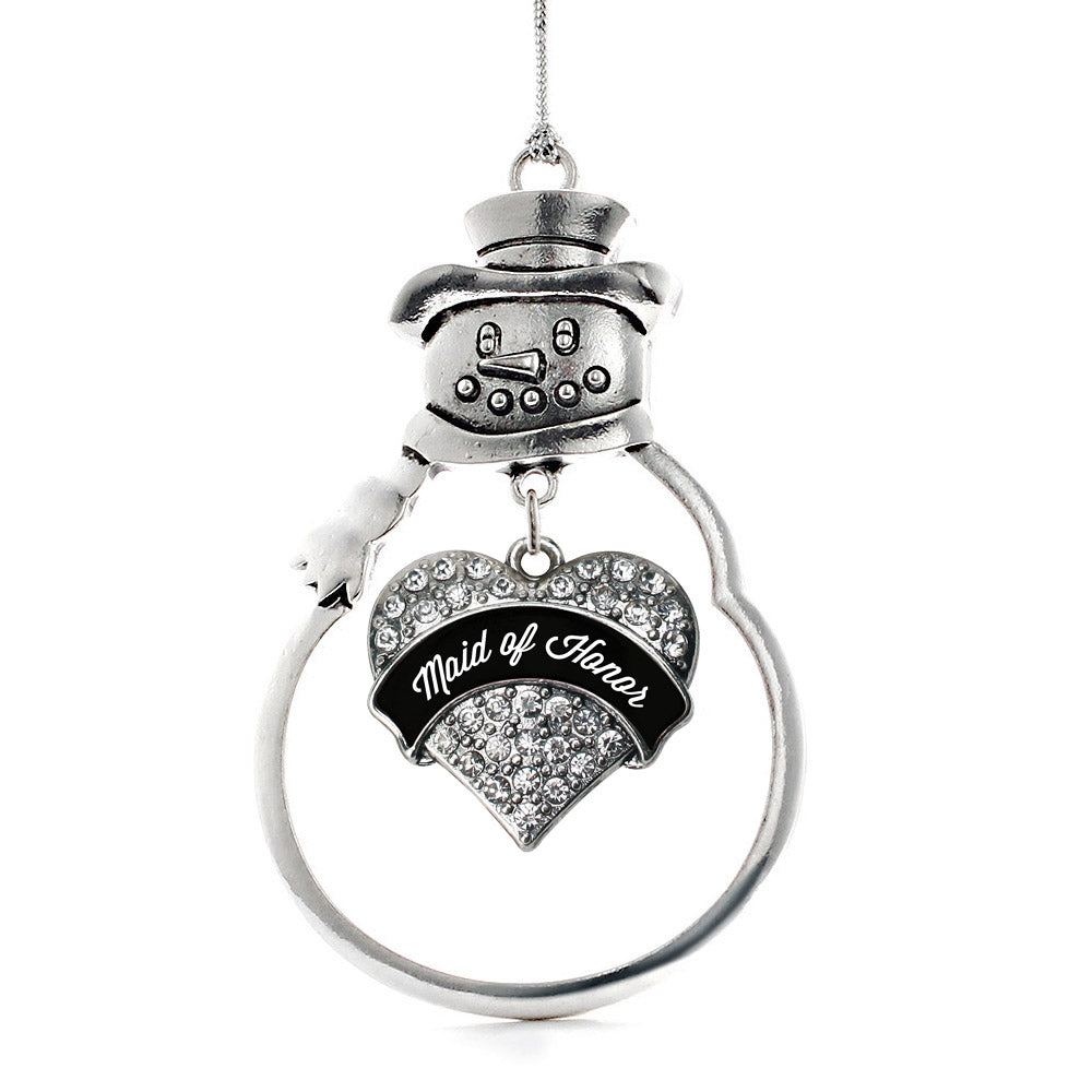 Silver Black and White Maid of Honor Pave Heart Charm Snowman Ornament