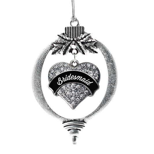 Silver Black and White Bridesmaid Pave Heart Charm Holiday Ornament