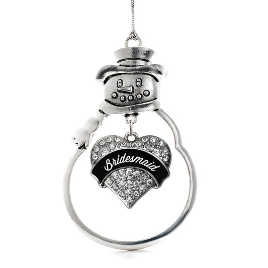 Silver Black and White Bridesmaid Pave Heart Charm Snowman Ornament
