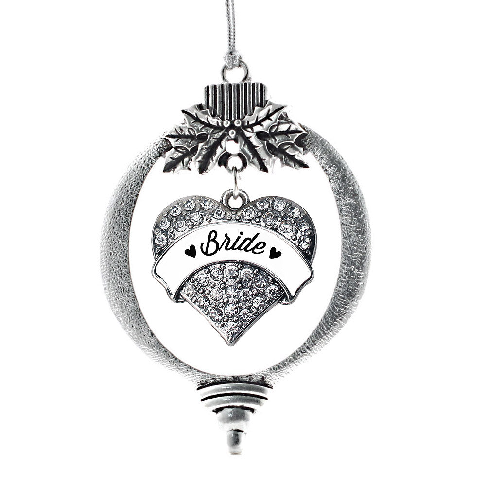Silver Black and White Bride Pave Heart Charm Holiday Ornament