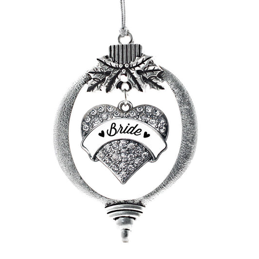 Silver Black and White Bride Pave Heart Charm Holiday Ornament