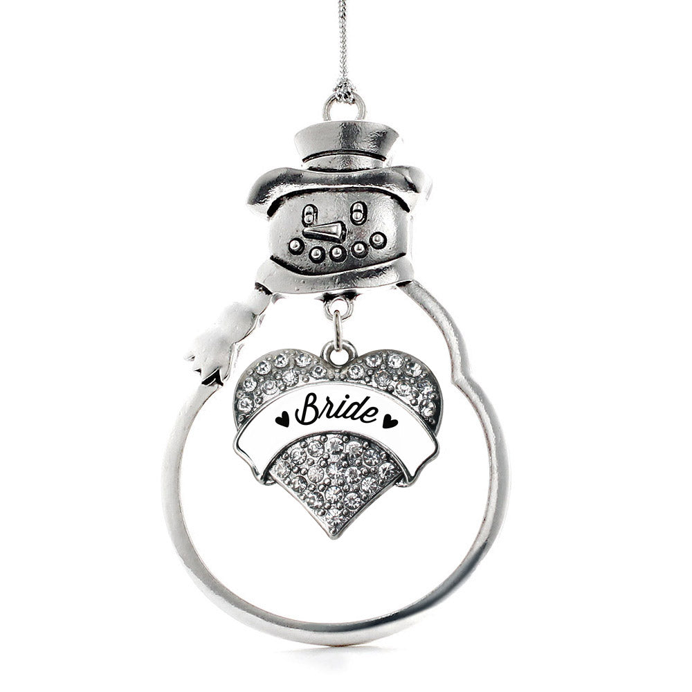 Silver Black and White Bride Pave Heart Charm Snowman Ornament