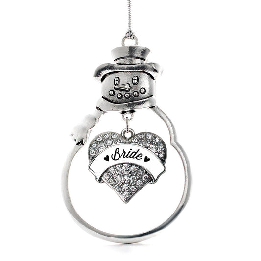 Silver Black and White Bride Pave Heart Charm Snowman Ornament