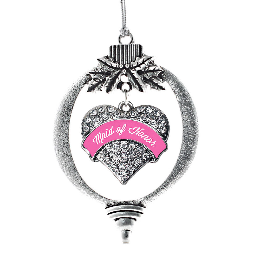 Silver Pink Maid of Honor Pave Heart Charm Holiday Ornament