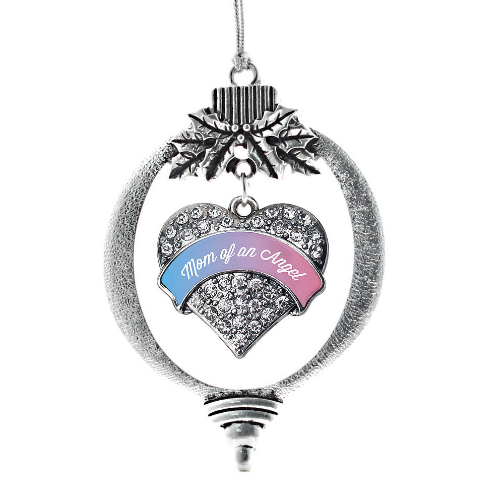 Silver Mom of an Angel Pave Heart Charm Holiday Ornament