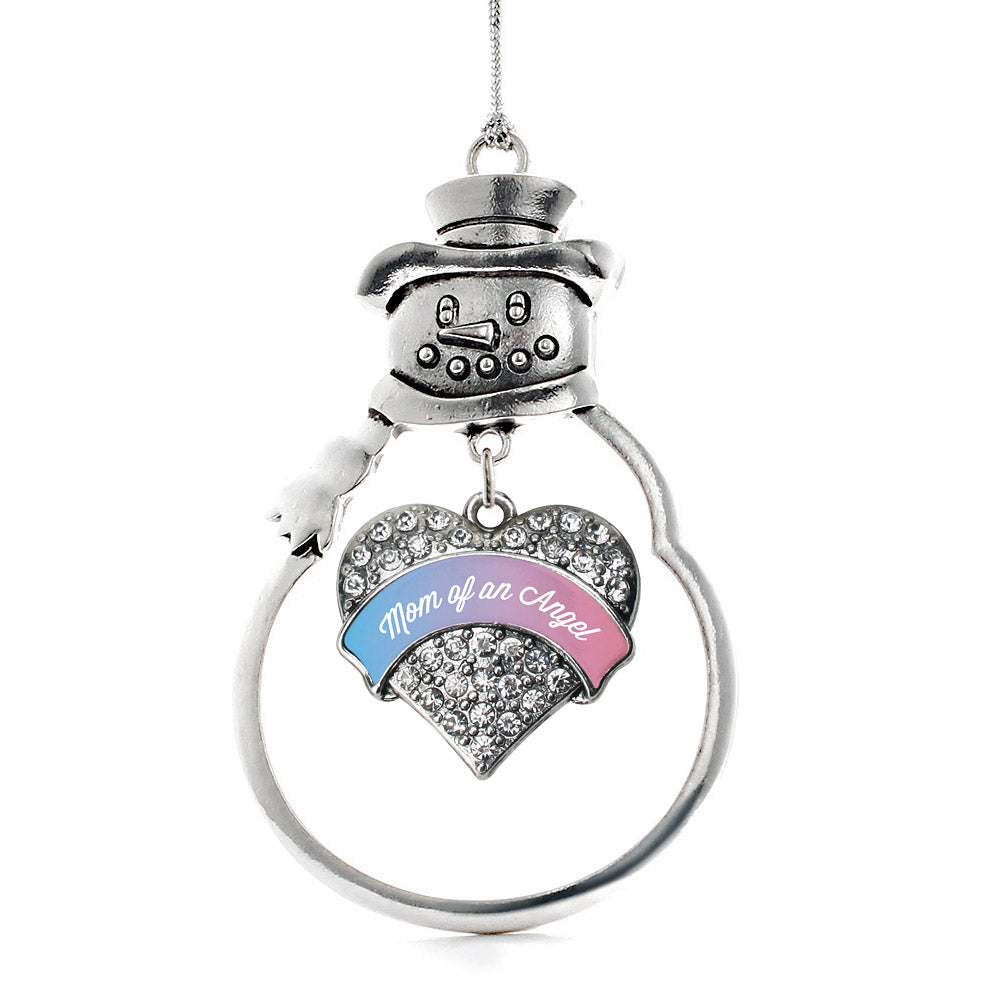 Silver Mom of an Angel Pave Heart Charm Snowman Ornament