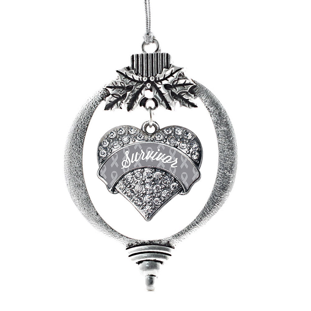 Silver Gray Survivor Pave Heart Charm Holiday Ornament