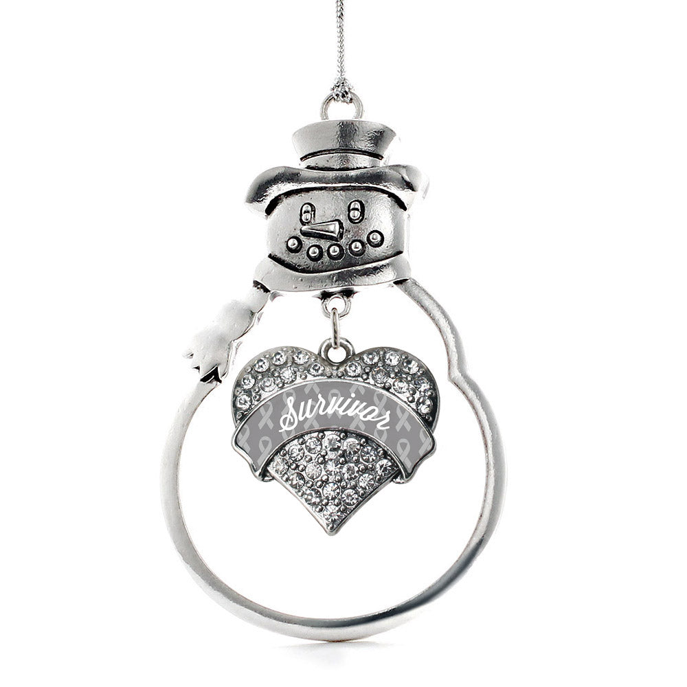Silver Gray Survivor Pave Heart Charm Snowman Ornament