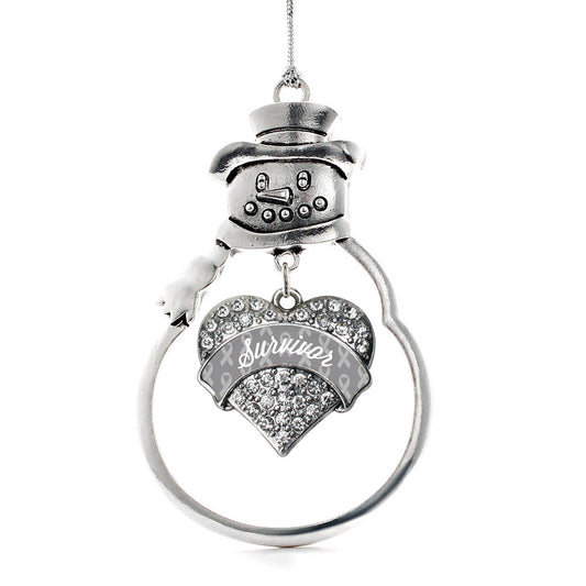 Silver Gray Survivor Pave Heart Charm Snowman Ornament