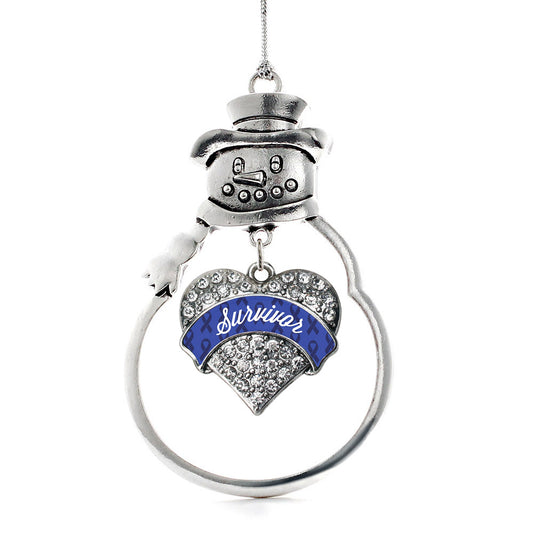 Silver Blue Survivor Pave Heart Charm Snowman Ornament