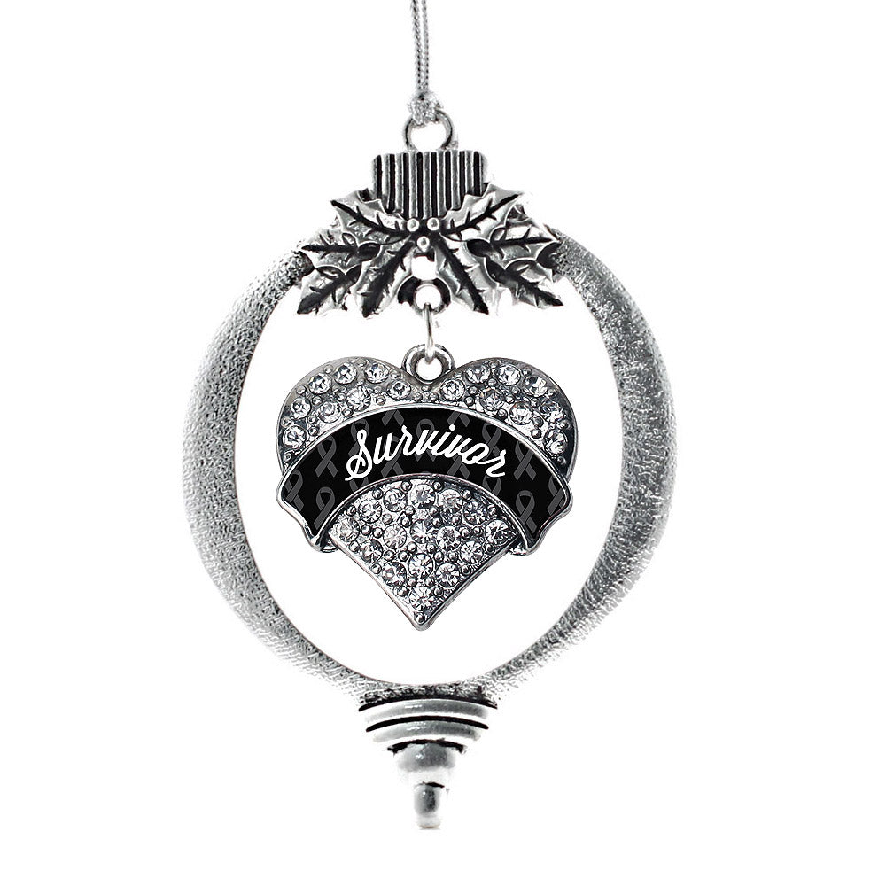 Silver Black Survivor Pave Heart Charm Holiday Ornament
