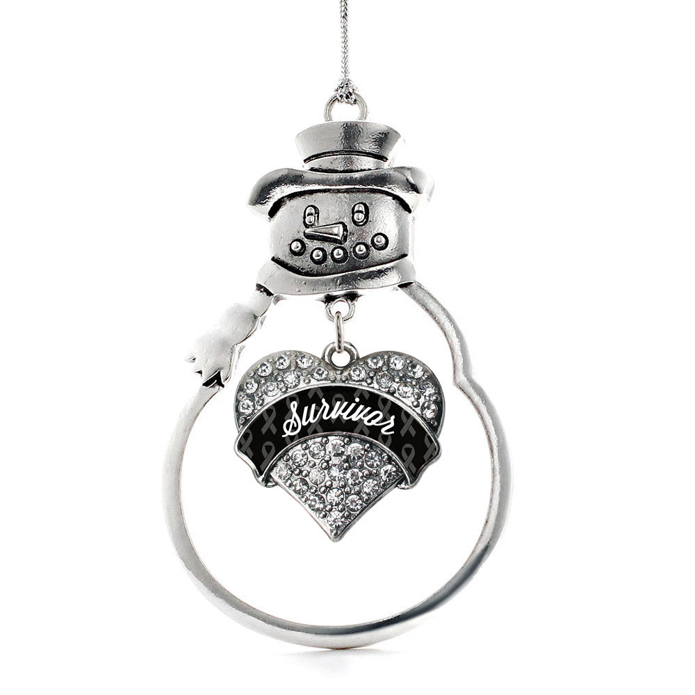 Silver Black Survivor Pave Heart Charm Snowman Ornament