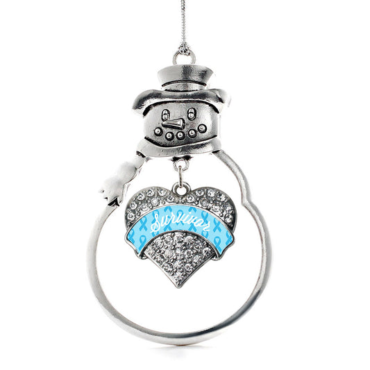 Silver Light Blue Survivor Pave Heart Charm Snowman Ornament